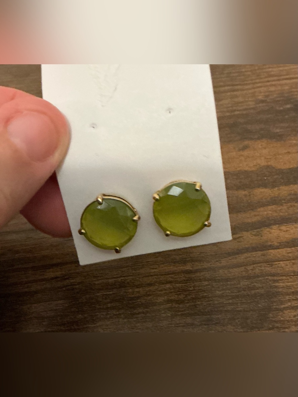 A Rare Gold Kate Spade Green Crystal Faceted Gumdrop Round Stud Earrings
